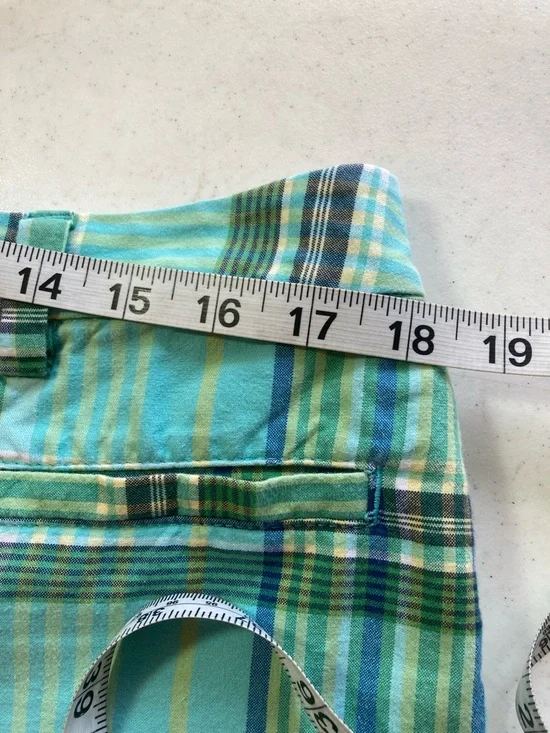 Lands' End Plaid Green & Aqua Bermuda Shorts - Picture 7 of 9